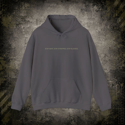Big Bearded Warrior Hoodie  "Stay Safe, Stay Strapped, Stay Blessed" Tactical Skull Pullover