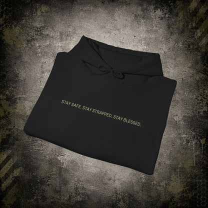 Big Bearded Warrior Hoodie  "Stay Safe, Stay Strapped, Stay Blessed" Tactical Skull Pullover