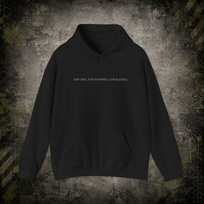 Big Bearded Warrior Hoodie  "Stay Safe, Stay Strapped, Stay Blessed" Tactical Skull Pullover