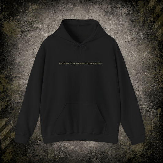 Big Bearded Warrior Hoodie  "Stay Safe, Stay Strapped, Stay Blessed" Tactical Skull Pullover