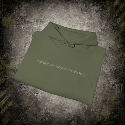 Big Bearded Warrior Hoodie  "Stay Safe, Stay Strapped, Stay Blessed" Tactical Skull Pullover
